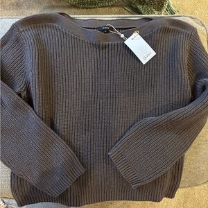 Quince Dark Brown Fisherman Boatneck Sweater NEW M